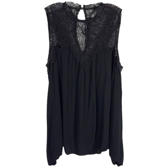 Torrid Plus Size 1X Top Black Sleeveless Lace Top Dramatic Keyhole Knit 786 - Picture 1 of 8